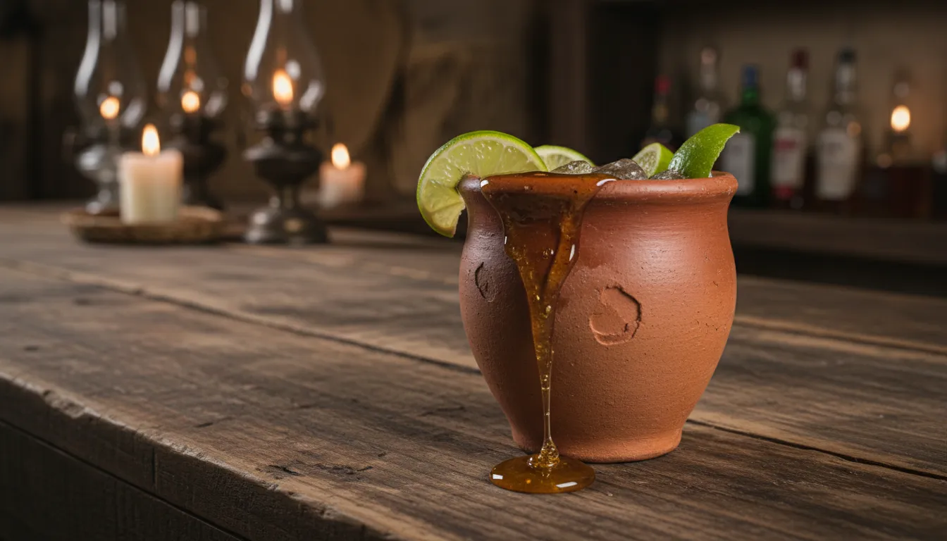 Canchánchara cubana en taza de barro con miel y limón