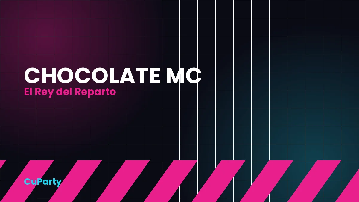 Portada del blog CuParty con el texto Chocolate MC, el Rey del Reparto, sobre fondo oscuro con acentos rosa neón y cian
