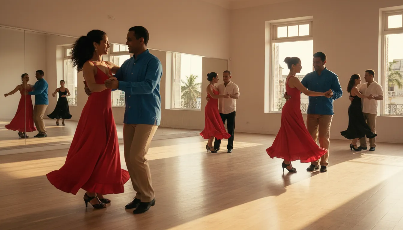 Pareja bailando salsa cubana estilo casino